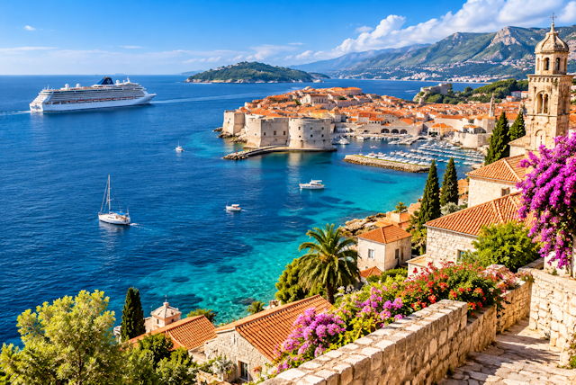 Mediterrane Hafenstadt mit Kreuzfahrtschiff Mittelmeer Kreuzfahrten mit Azamara