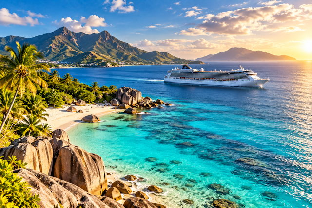 Tropische Inselbucht mit Kreuzfahrtschiff Azamara Traumreisen